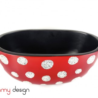 Red oval bowl attached with eggshell rounds